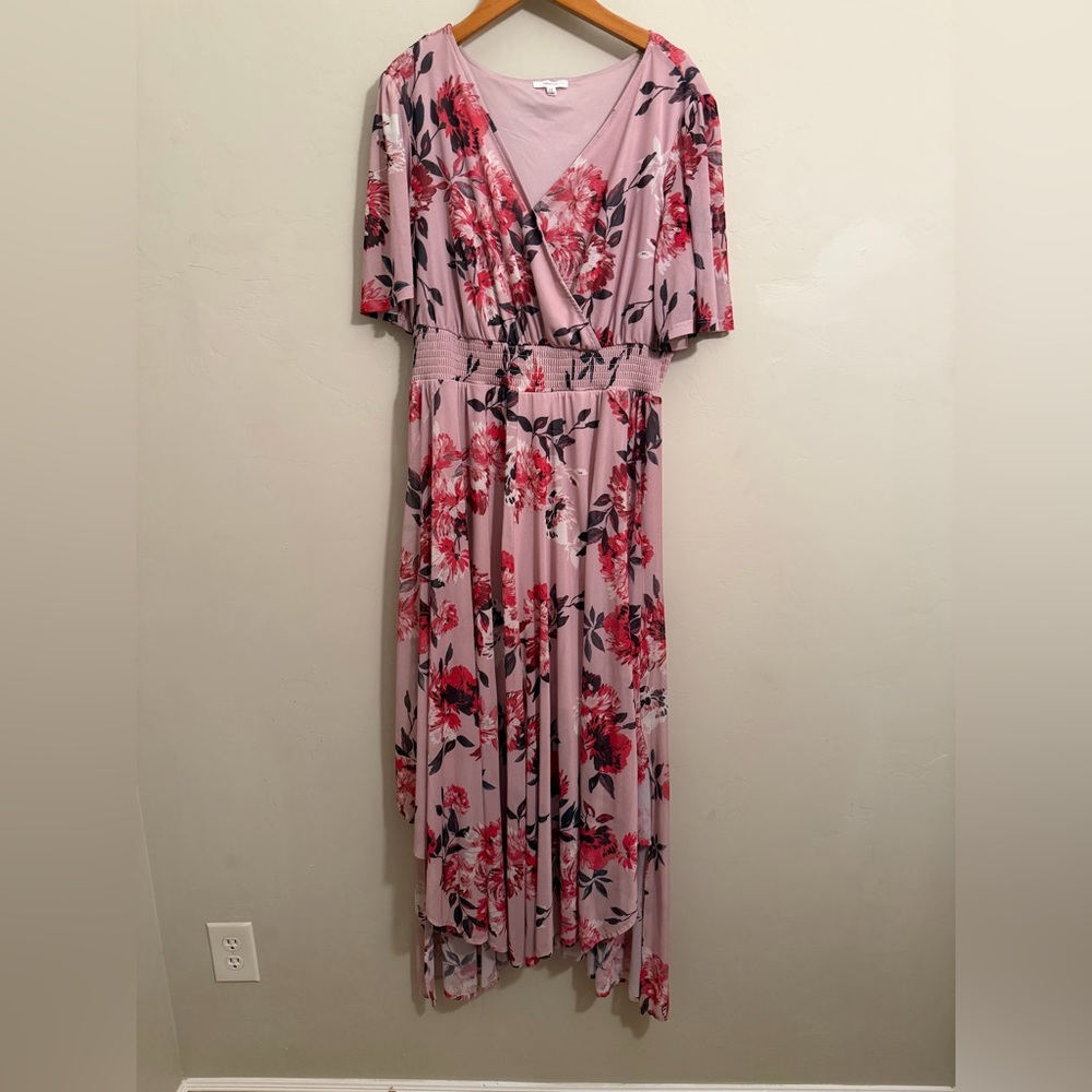 Maurices Floral Dress Women’s XL Pink Midi Smocked Waist Flutter Sleeve - Picture 2 of 8